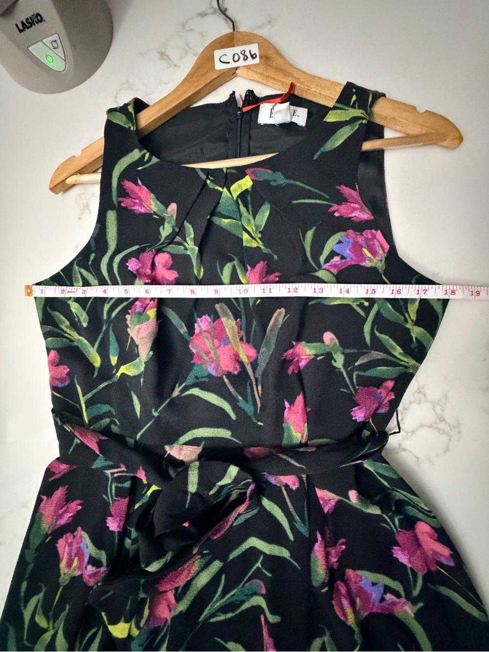 Elle Black Floral Tie-Waist Midi Dress with Pink & Green Print - Picture 8 of 12